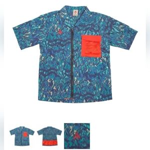 NIKE ACG STREETWEAR ZIP UP SHORT SLEEVE ALL OVER PRINT SHIRT. SIZE LARGE.